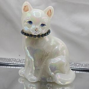 Fenton Iridescent Ceramic Cat Figurine